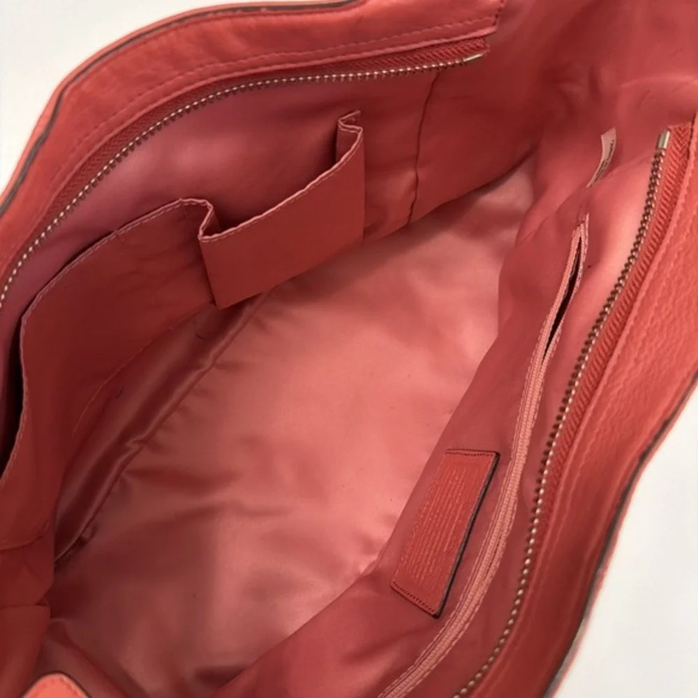 Coach F23284 Pebbled Leather Hobo Shoulder Bag Coral Red Zip Top.    ‎   5171